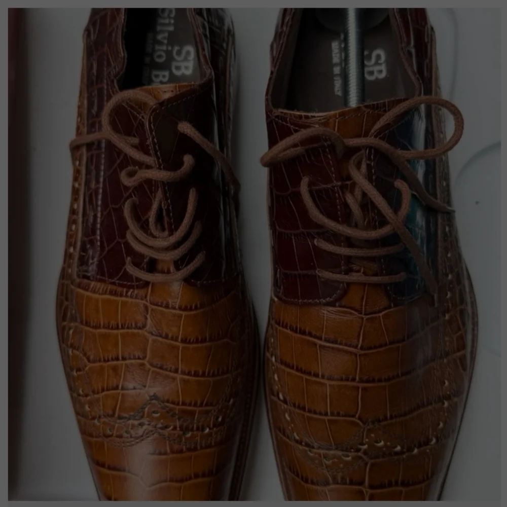 Stylish Two-Tone Brown Crocodile Men's Brogues. 43.5 (10.5) Silvio Belli. Welted - Picture 8 of 8